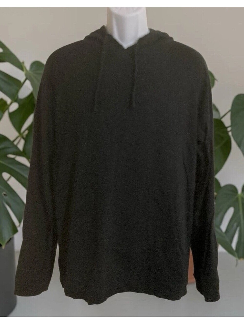 Mens Vince Black Long Sleeve Pullover Hooded Cotton Shirt Sz L